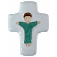 Kruisje Keramiek 10.5 X 8 cm Jezus prasin groen/wit 