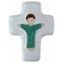 Croix Céramique 10.5 X 8 cm Jésus Vert prasin/blanc