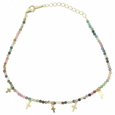 Bracelet tourmaline avec croix en plaqué-or