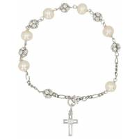 Bracelet-Dizainier Argent Rhodié Perle + strass 6 mm