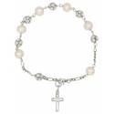 Armband-Tientje Zilver + Rhodium Parel + strass 6 mm 