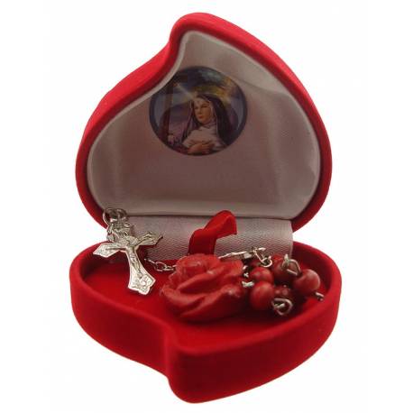 Ecrin coeur + Rose rouge + Dizainier Parfumé Ste Rita