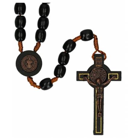 Chapelet Saint Benoît sur corde en bois noir 46 cm