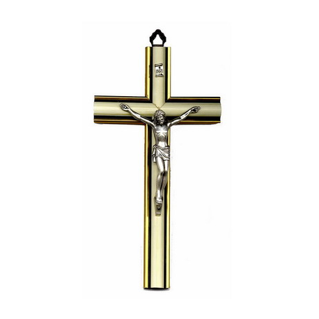 Croix Murale - 20 cm - Bois Bombé Blanc