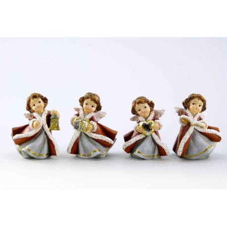 Rode/groen kerstengel 7 cm - 8 / set 