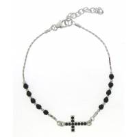 Bracelet-dizainier - argent rhodié - Swarovsky - noir - croix