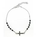 Bracelet-dizainier - argent rhodié - Swarovsky - noir - croix