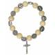 Armband/elastiek - H Benedictus - hout - metalen medailles 