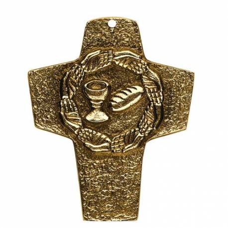 Croix Murale Bronze Mains/calice/pain 10 Cm