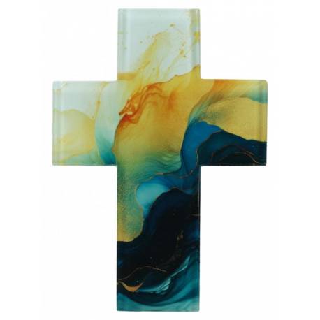 Croix murale moderne en verre 17,7 x 12,5 cm