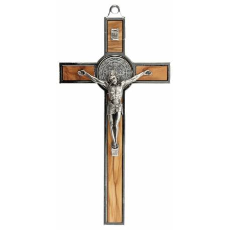 Croix St Benoît 19 X 10 cm - Bois d'Olivier / Métal