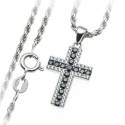 Croix Argent avec zircons bleus + Chaîne 45 cm