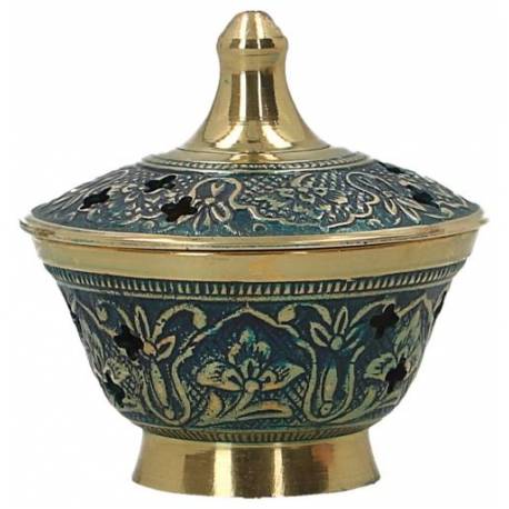 Brûle-encens - H 8 cm - Laiton émaillé bleu