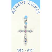 Pendentif croix argent avec zircons multicolores 25 x18 mm