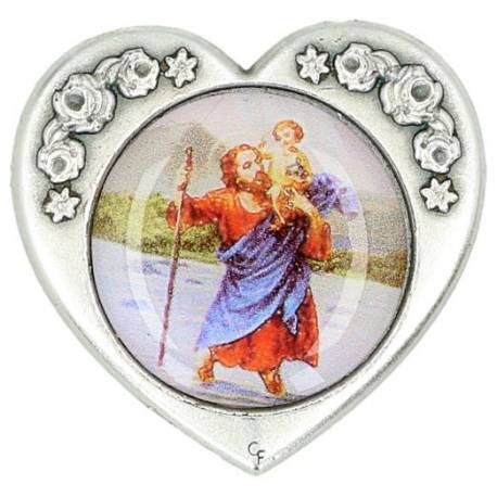 Médaille aimantée Coeur Saint Christophe 30 mm