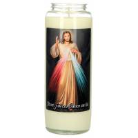 Neuvaine en verre / blanc / Christ Miséricordieux + texte français