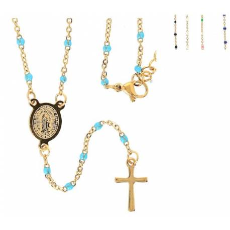 Collier croix/médaille N.D de Guadelupe en acier assortiment de couleurs