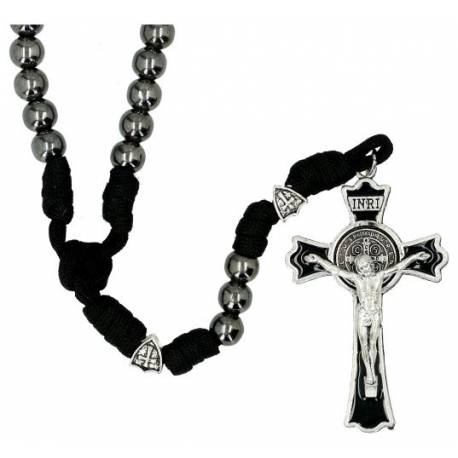 Chapelet sur paracorde Hématite Croix St Benoît