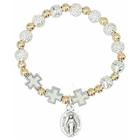 Bracelet sur élastique Roses argentées + Croix
