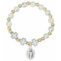 Bracelet sur élastique Roses argentées + Croix