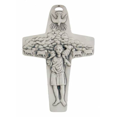 Croix Murale - 11 cm - Bon Pasteur - Métal Argté