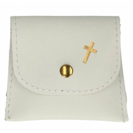Rozenkranszakje Leder - 8 X 7 cm - Wit 
