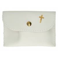 Rozenkranszakje Leder - 10 X 7 cm - Wit 