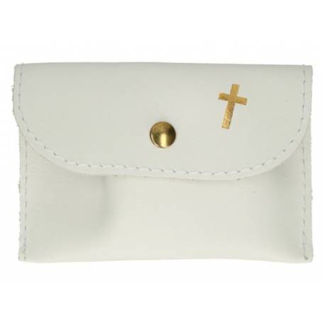Rozenkranszakje Leder - 10 X 7 cm - Wit 
