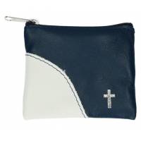 Rozenkranszakje Leder - 10 X 8 cm - Blauw-Wit 