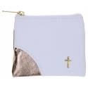 Rozenkranszakje Leder - 10 X 8 cm - Wit-Goud 