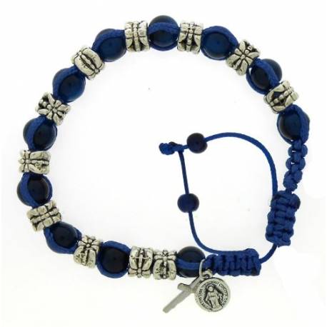 Bracelet-dizainier s/corde - verre 8 mm - bleu