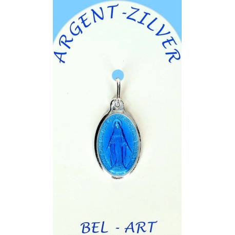 Médaille Argent - Miraculeuse - 17 mm - Email Bleu