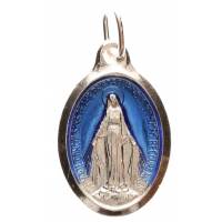 Médaille 25 mm Miraculeuse ovale argentée et émail bleu