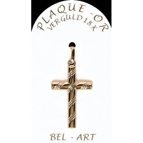 Croix Plaqué-or striée 25 X 17 mm