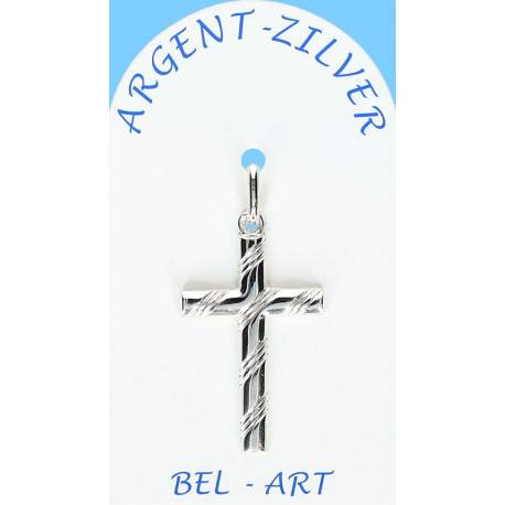 Croix Argent striée 25 X 17 mm