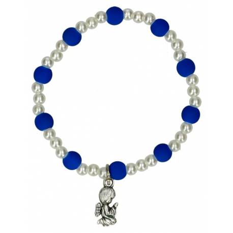 Bracelet s/élast avec ange - Bleu foncé