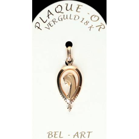 Médaille Plaqué-or Vierge ajourée / goutte 20 X 11 mm