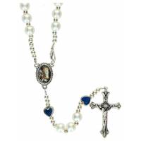 Chapelet blanc pater coeur email bleu + mousqueton