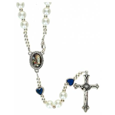 Chapelet blanc pater coeur email bleu + mousqueton