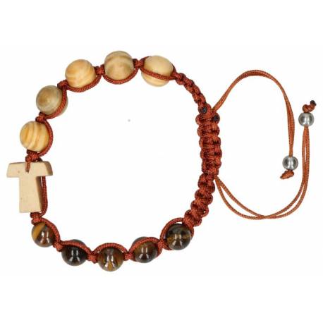 Armband-Tientje / Koord Olijvenhout / Tijgersoog 