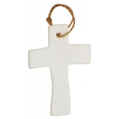 Kruis in wit porselein met takken 9,5 x 6,5 cm 