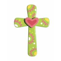 Croix Coeur Rose 15x10 cm
