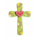 Croix Coeur Rose 15x10 cm