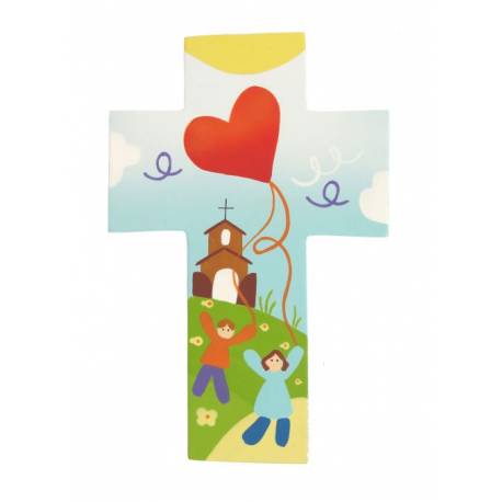 Croix murale 14 cm Enfants et cerf-volant