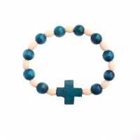Armband tientje blauw hout ongeveer 7 cm 