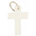Croix en porcelaine blanche avec alliances 9.5 x 6.5 cm