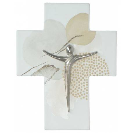 Croix murale Porcelaine 11 x 14 cm Corps en métal