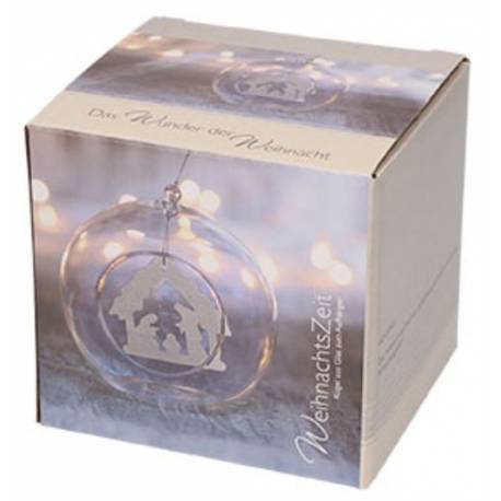 Boule de Noël en verre avec crèche