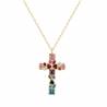 Croix en plaqué or avec zircons multicolores + chaine