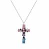 Croix en argent rhodié avec zircons multicolores + chaine